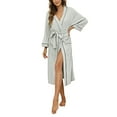 thumbnail image 2 of HEARTNICE Womens Cotton Robe, Soft Kimono Spa Knit Bathrobe Lightweight Long (Grey mel. , L), 2 of 10
