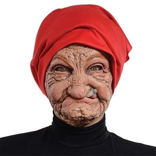 Old Lady Mask with Hair, Beige/Grey, One Size, Wearable Costume Accessory  for Halloween