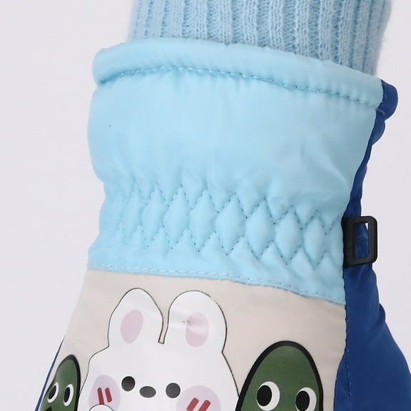 SERTG Boys Girls Snow Gloves Cute Cartoon Non-Slip Thickened Warmth Winter Waterproof Kids Skiing Sports Gloves for Children 4-7 Years(Blue,One Size)
