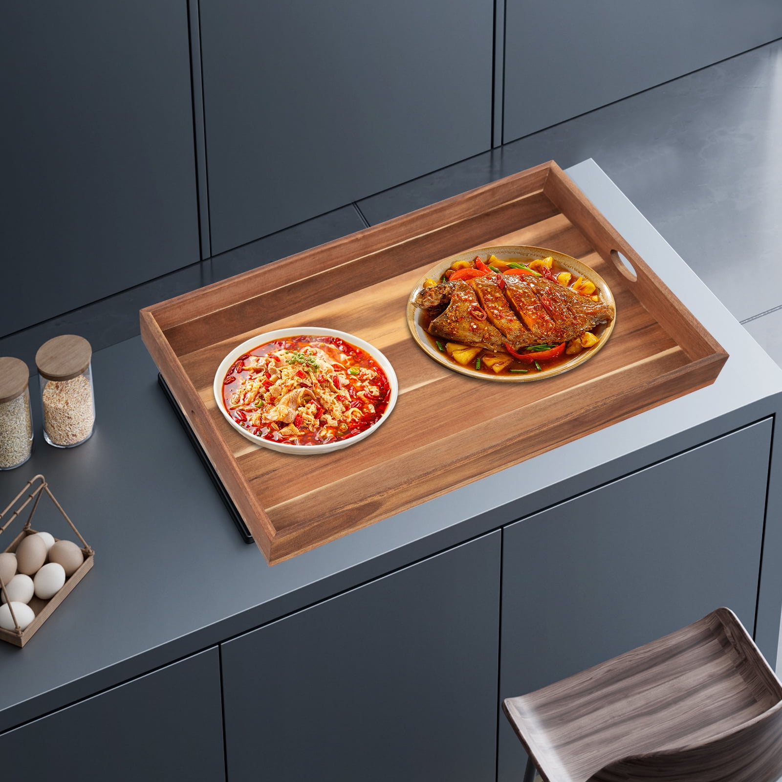Rectangle Acacia Wood Burnt Wood Stove Cover Kitchen Chopping Cover Sink Cover for Home, Restaurants