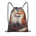 thumbnail image 1 of Saiise Romantic Flower Fox Couple Pattern Sports Drawstring Backpack - String Swim Gym Bag with Wet Proof Pocket for Women&Men-Small, 1 of 6