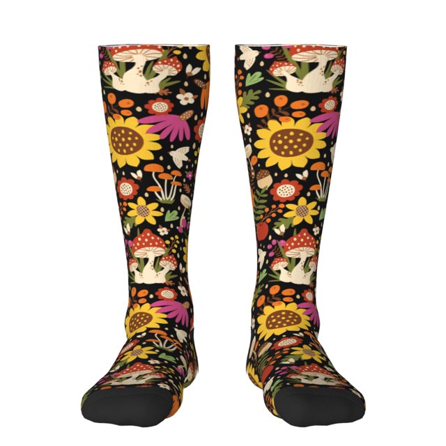 Balery Sunflowers Mushrooms Calcetines novedosos Calcetines deportivos Calcetines hasta la rodilla Calcetines de algodón Calcetines originales y geniales