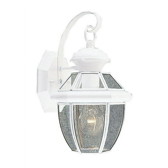 7 inch 1 Light White Outdoor Wall Lantern Pendant Lighting Fixture with Clear Glass Panel Shade backed with Hand Crafted Solid Brass material for patio, front porch, entryway and more