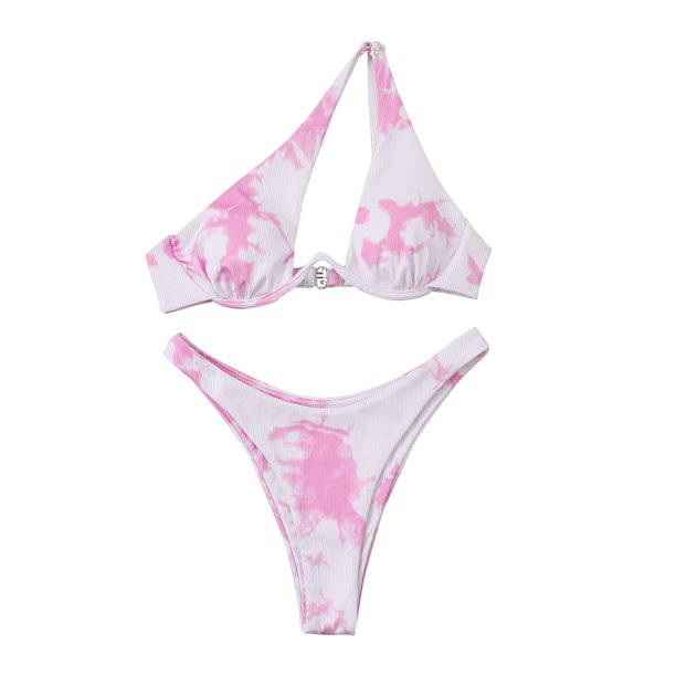 YDKZYMD Women Two Piece Swimsuit Thong Triangle Bikini Tie Dye Halter