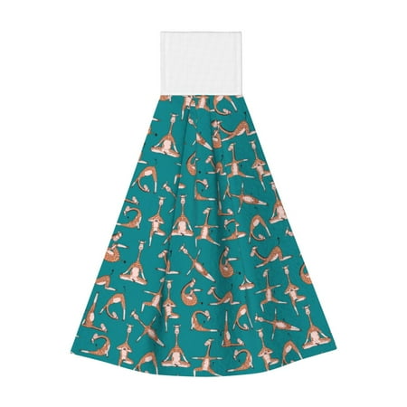 

Qekee Giraffes Doing Various Yoga Print Hanging Kitchen Towels Coral Velvet Wipe Hand Towel Absorbent Hand Towels Microfiber Tie Towel for Bathroom Kitchen Decor