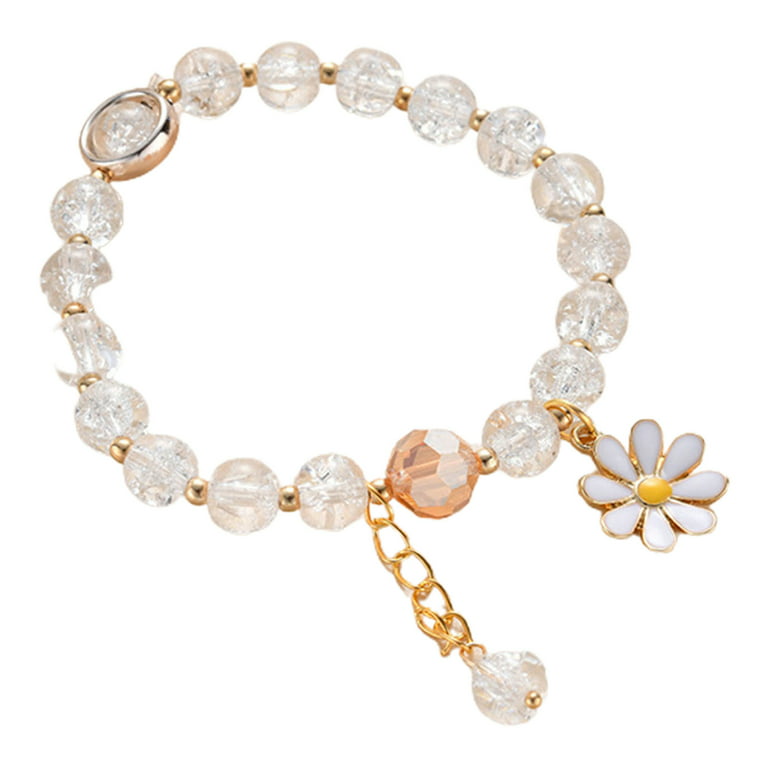 Ayyufe Girl Marguerite Glass Flower Dangle Beads Bangle Bracelet for  Valentine Day