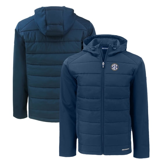 Men's Cutter & Buck  Navy SEC Gear Evoke Hybrid Eco Softshell Recycled Full-Zip Hoodie