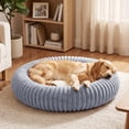 thumbnail image 3 of Exclusivo Mezcla Calming Donut Dog Bed with Non-Slip Bottom, 24 inches Cozy Fluffy Faux Rabbit Fur Round Pet Bed for Medium Dogs, Light Grey, 3 of 6