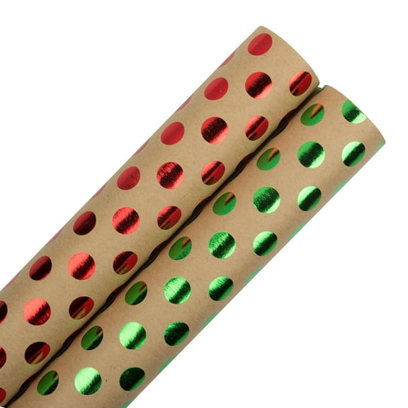 JAM Paper Multi-Color Polka Dot Kraft Christmas Gift Wrap Papers, (2 Rolls) 25 Sq.ft