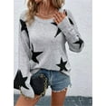 thumbnail image 3 of Women'S Star Pattern Crew Neck Drop Shoulder Casual Sweater Pullover Knitwear Grey XL, 3 of 8