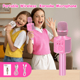 thumbnail image 2 of BONAOK Wireless Bluetooth Karaoke Microphone, 3-in-1 Portable Handheld Mic Speaker Party Machine for All Smartphones,Gifts for Kids Adults Q37 (Pink), 2 of 13