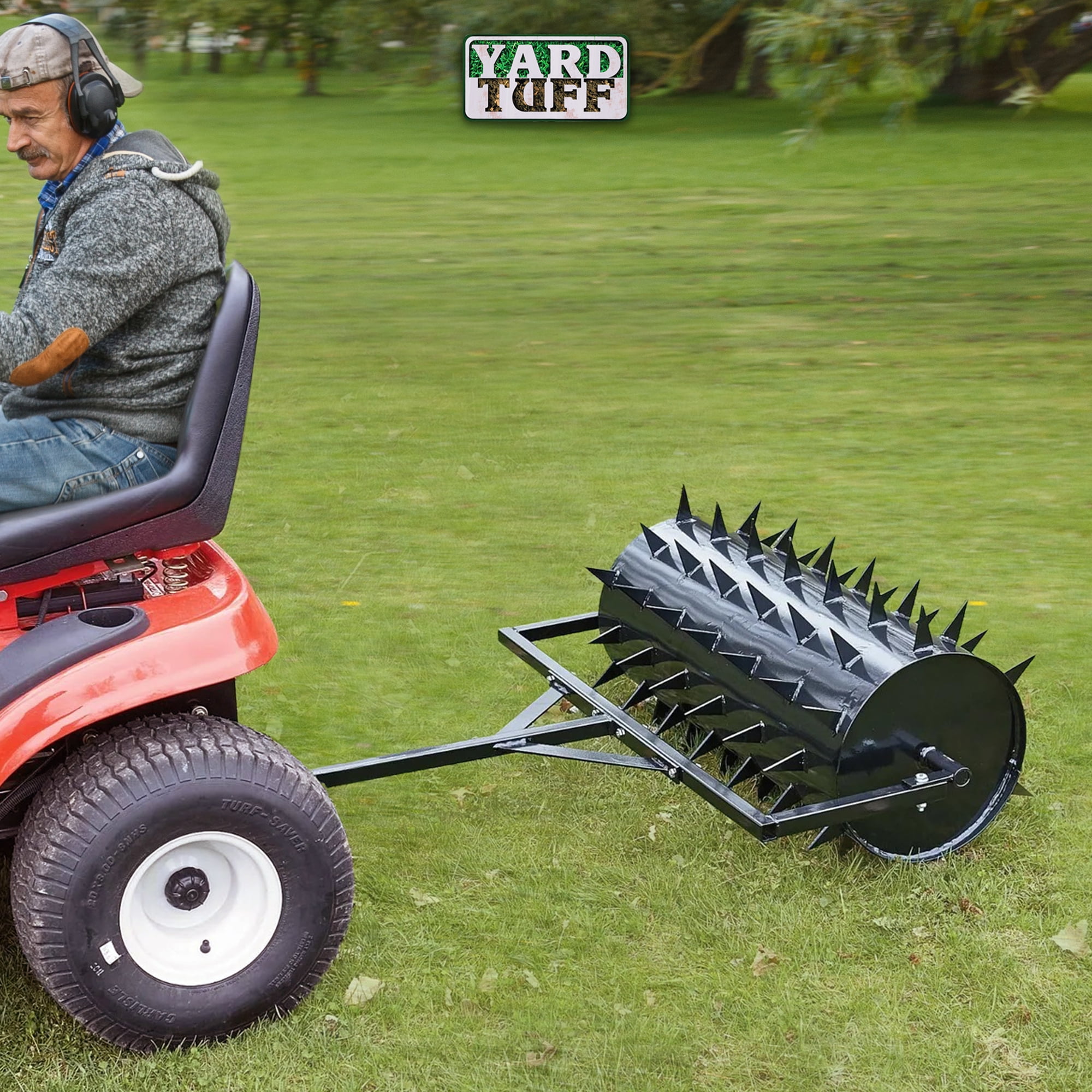 Yard Tuff Drum Steel Spike Lawn Aerator Roller w/36-Inch Width, 78 Spikes