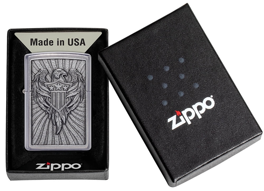 Zippo Eagle Shield Emblem Design Street Chrome Pocket Lighter