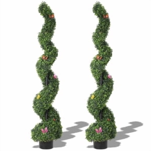 Spiral Boxwood Topiary Tree,2 Pcs 4FT/5FT Artificial Boxwood Spiral Tree with Realistic Leaves and Pot,Evergreen Artificial Plants,Fake Greenery Tree for Office,Home & Shop