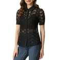 thumbnail image 4 of INSPIRE CHIC Puff Sleeve Floral Lace Shirt Black XL, 4 of 5