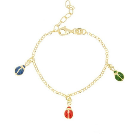 Pori Jewelers 18kt Gold-Plated Sterling Silver Enamel Lady Bug Charm Bracelet, 6