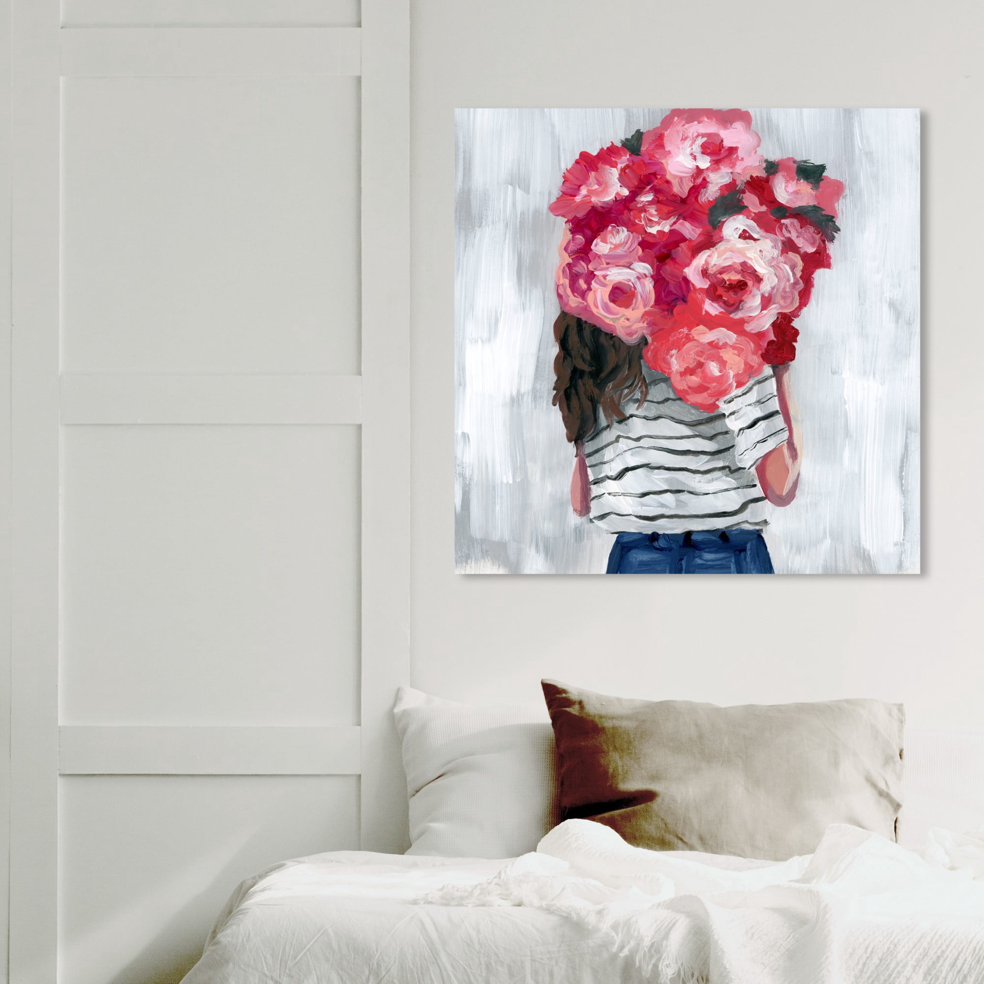 Wynwood Studio 'Flower Delivery Girl' Fashion and Glam Wall Art Canvas Print - Pink, White, 30" x 30"