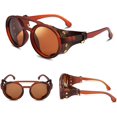 thumbnail image 3 of FEISEDY Retro Round Steampunk Sunglasses Women Men Vintage Eyewear Light Plastic Frame with Leatherwear B2532, 3 of 12