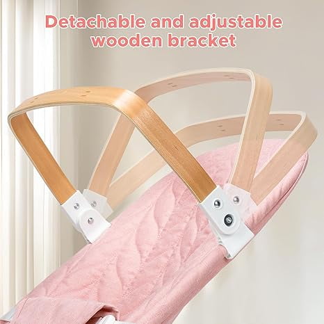 3 in 1 Baby Bouncer (Sit, Play & Relax),3 Recline Positions,Foldable Baby Rocker Chair W/ Removable Wooden Bar for 0-12 Months Infant & Toddler,Pink