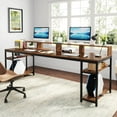 thumbnail image 4 of Tribesigns Two Person Desk with Monitor Stand, 78.74" Long Double Computer Office Desk with Storage Shelves, Large Gaming Desk Study Writing Table Workstation for Home Office (Rustic Brown), 4 of 7