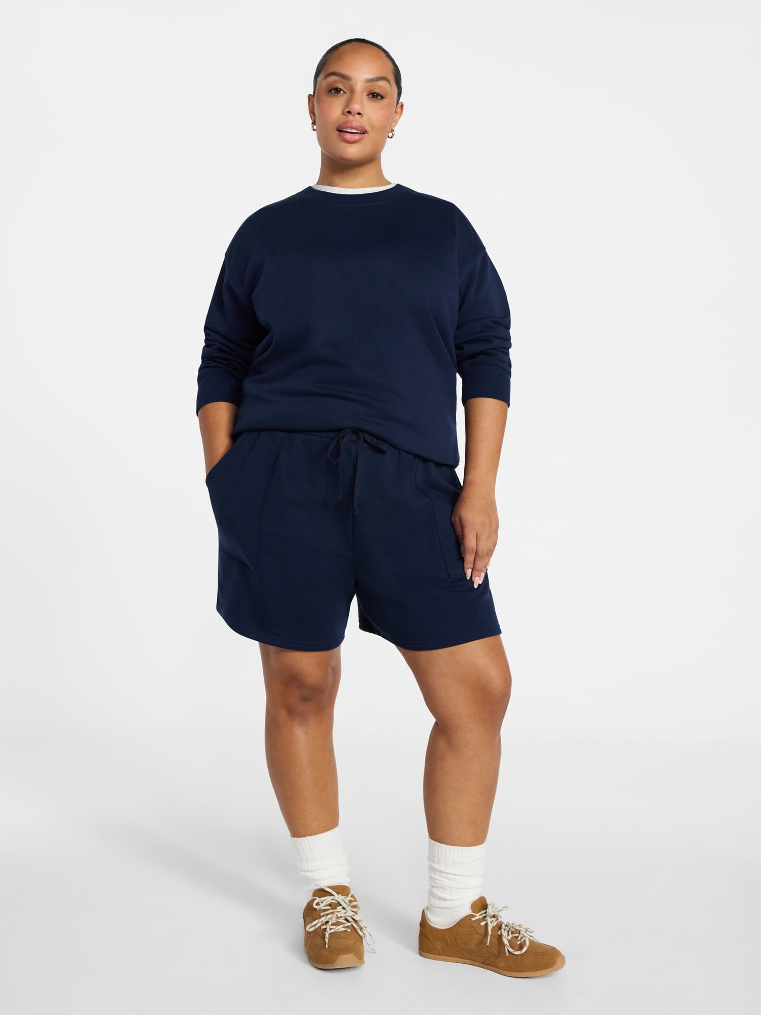 Terra & Sky Women's Plus Size Fleece Shorts with Pockets, Sizes 0X-5X