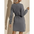 thumbnail image 6 of Sociala Womens Crew Neck Mini Dress Long Sleeve Belly Work Casual Dresses with Pockets, 6 of 6
