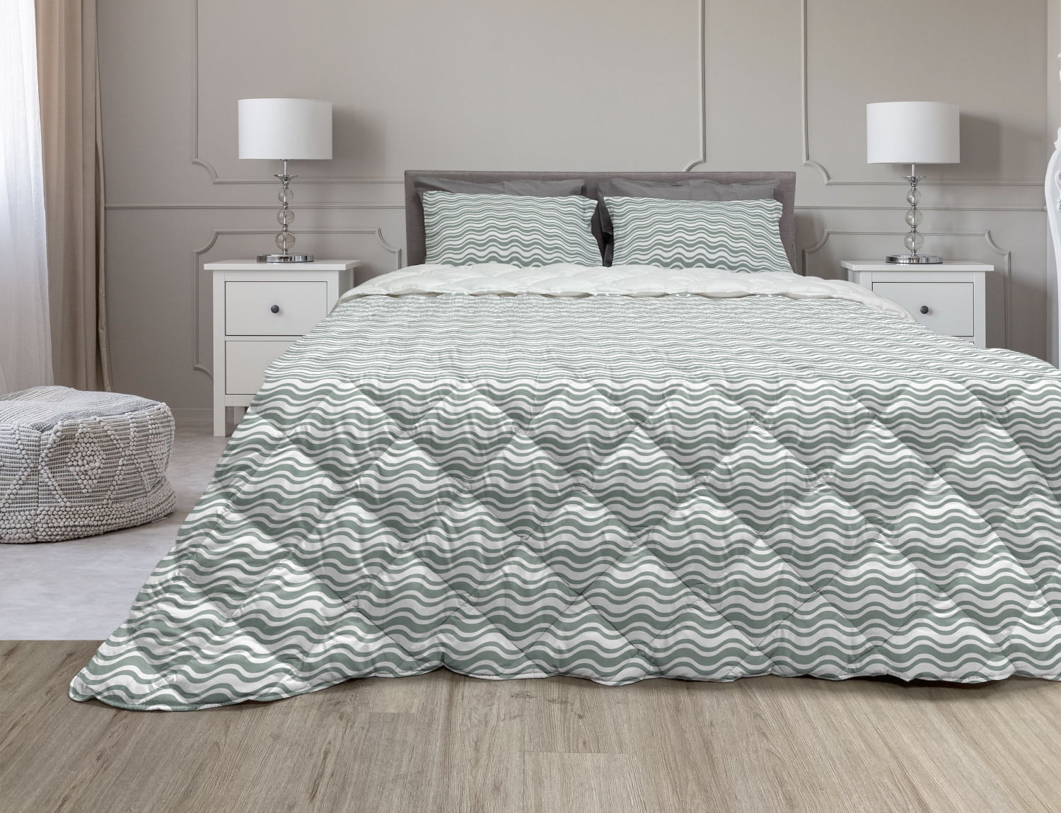 Abstract Comforter & Sham Bedding Set, Curvy Different Sized Lines Bold ...