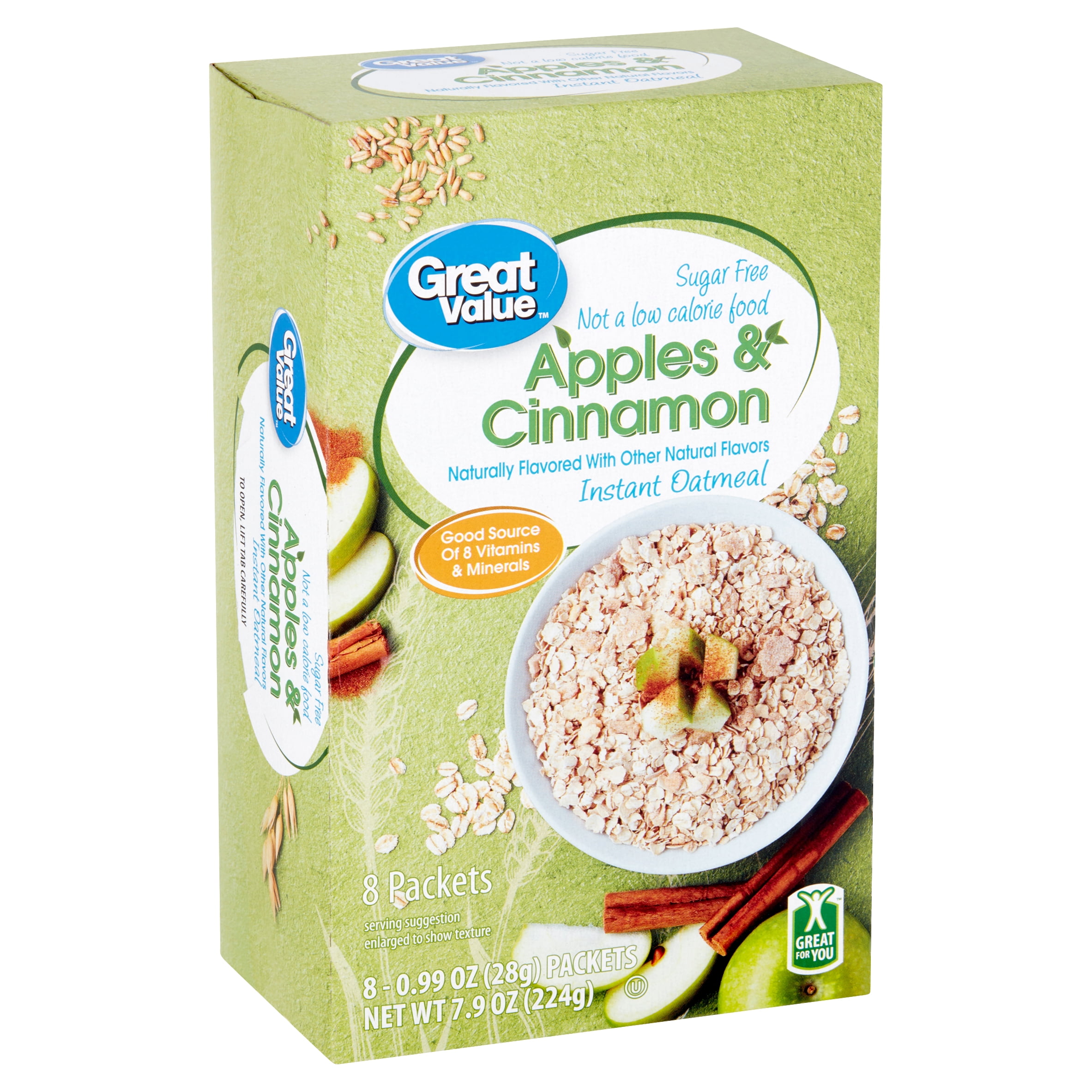 Great Value Apples & Cinnamon Instant Oatmeal, 0.99 oz, 8 count