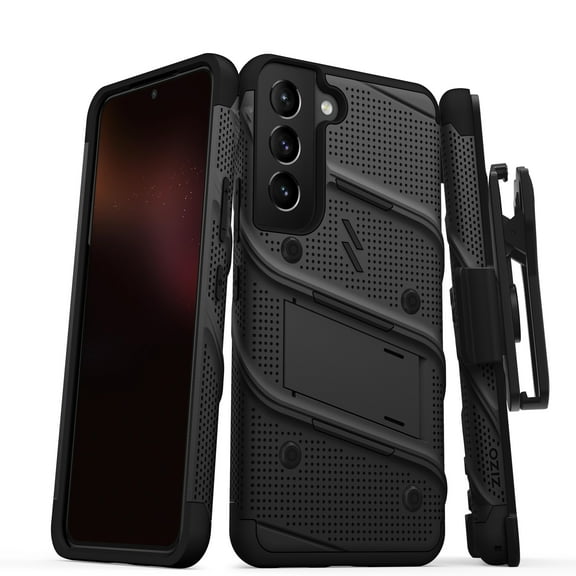 ZIZO BOLT Bundle for Galaxy S22 Case with Screen Protector Kickstand Holster Lanyard - Black