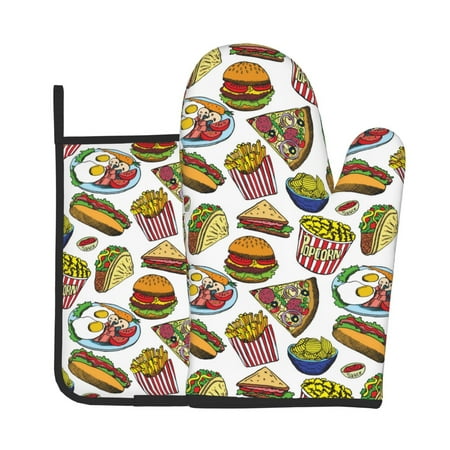 

Lukts Hot Dog With One Sausage Print Kitchen Heat-Resistant Gloves and Spacers 2pcs Set Suitable for Baking and Cooking