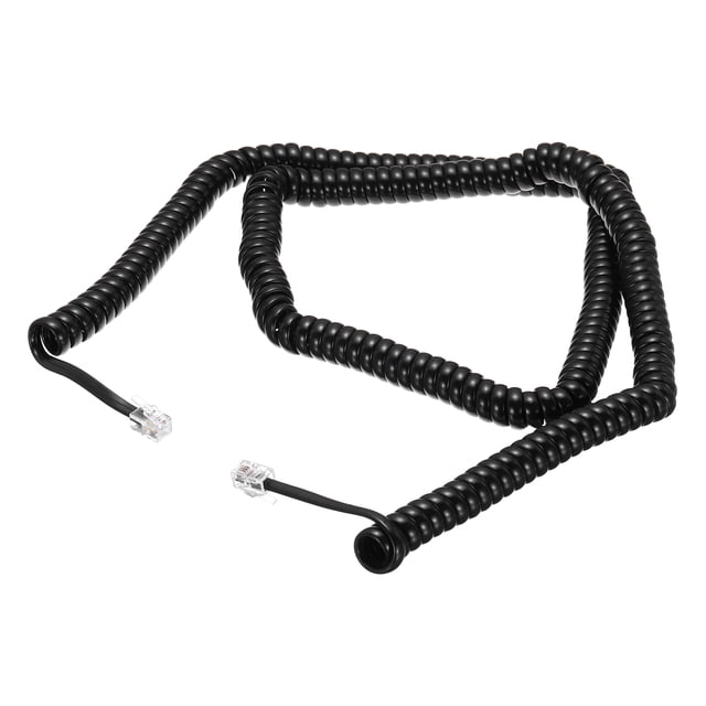 Cable telefónico Uxcell para línea fija 25 pies desenrollado/3.4 pies enrollado RJ9 4P4C, cable telefónico enrollado sin enredos, color negro