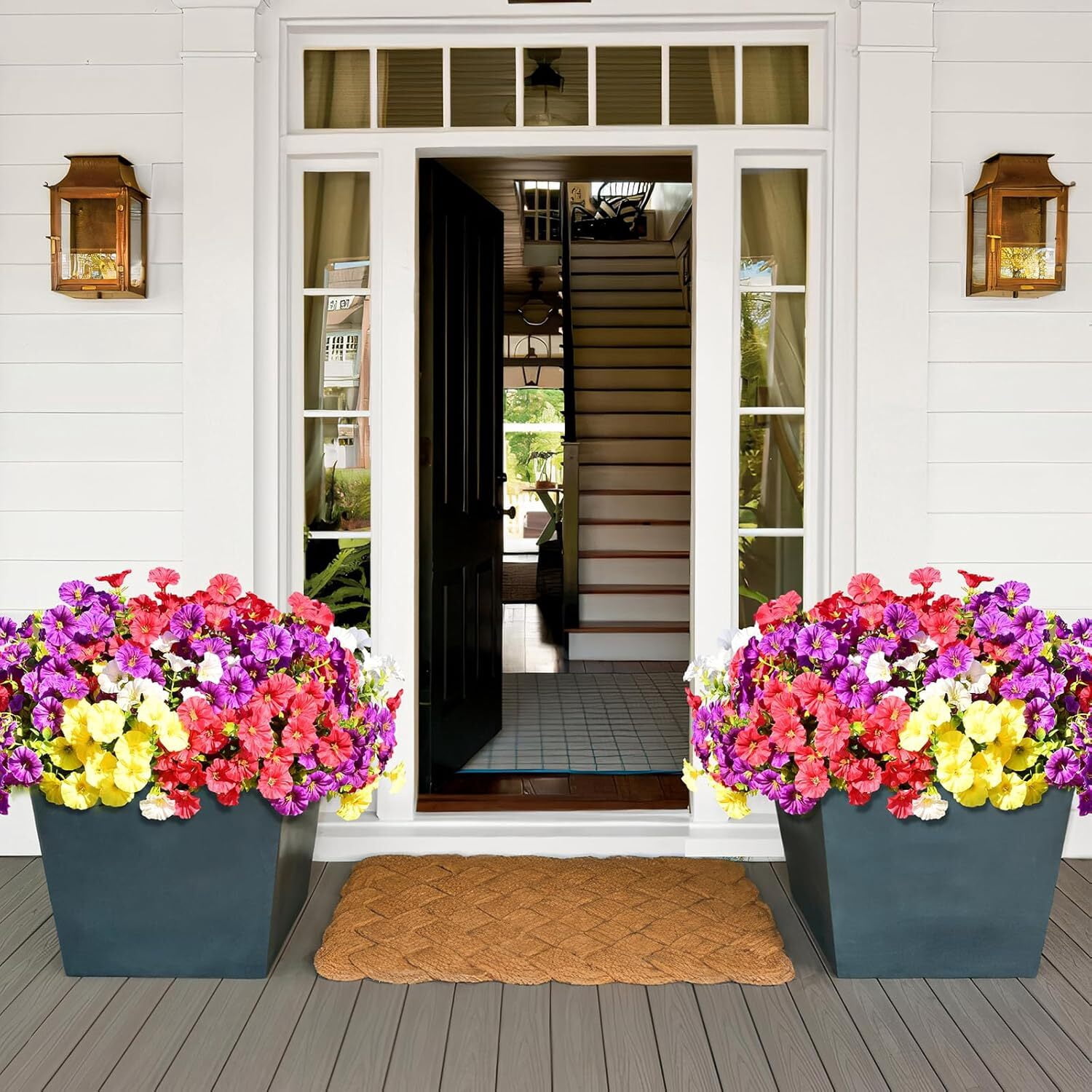 GoXteam 12 Bundles Artificial Flowers for Outdoors Faux Morning Glory Spring Summer Decoration, Fake Flowers Plants Look Real Silk Flowers Decor for Outside Planter Front Door Porch Patio Yard