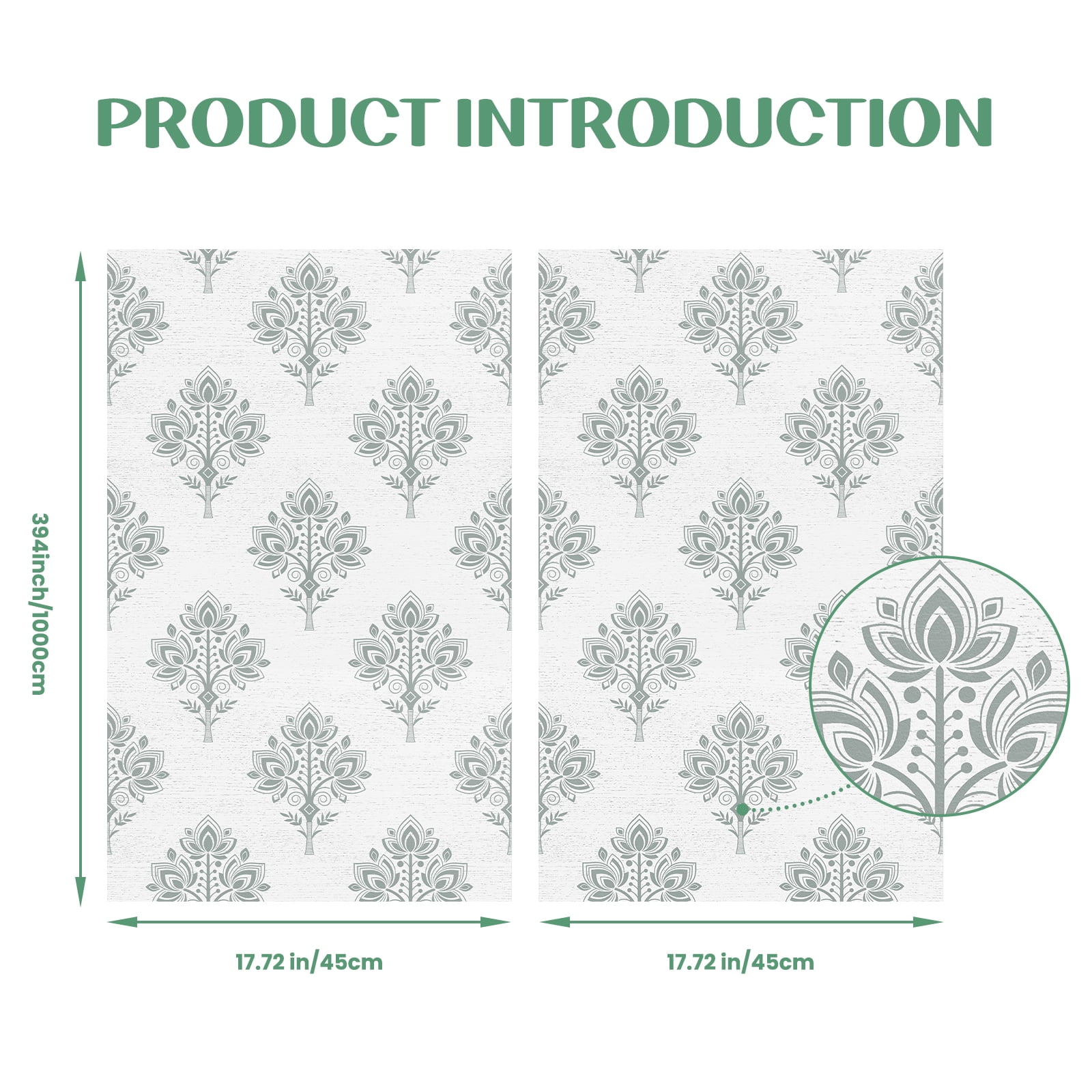 DAZLUTE Wallpaper Peel and Stick Green Floral Contact Paper Self Adhesive Wallpaper for Home Walls 17.7"x394"