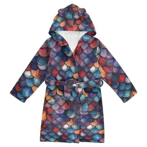 FORMRS Niños Bathrobe Unisex Hooded Robe Soft Plush Pajamas Sleepwear, Size 2-3T, Purple Dragon Scales Pattern