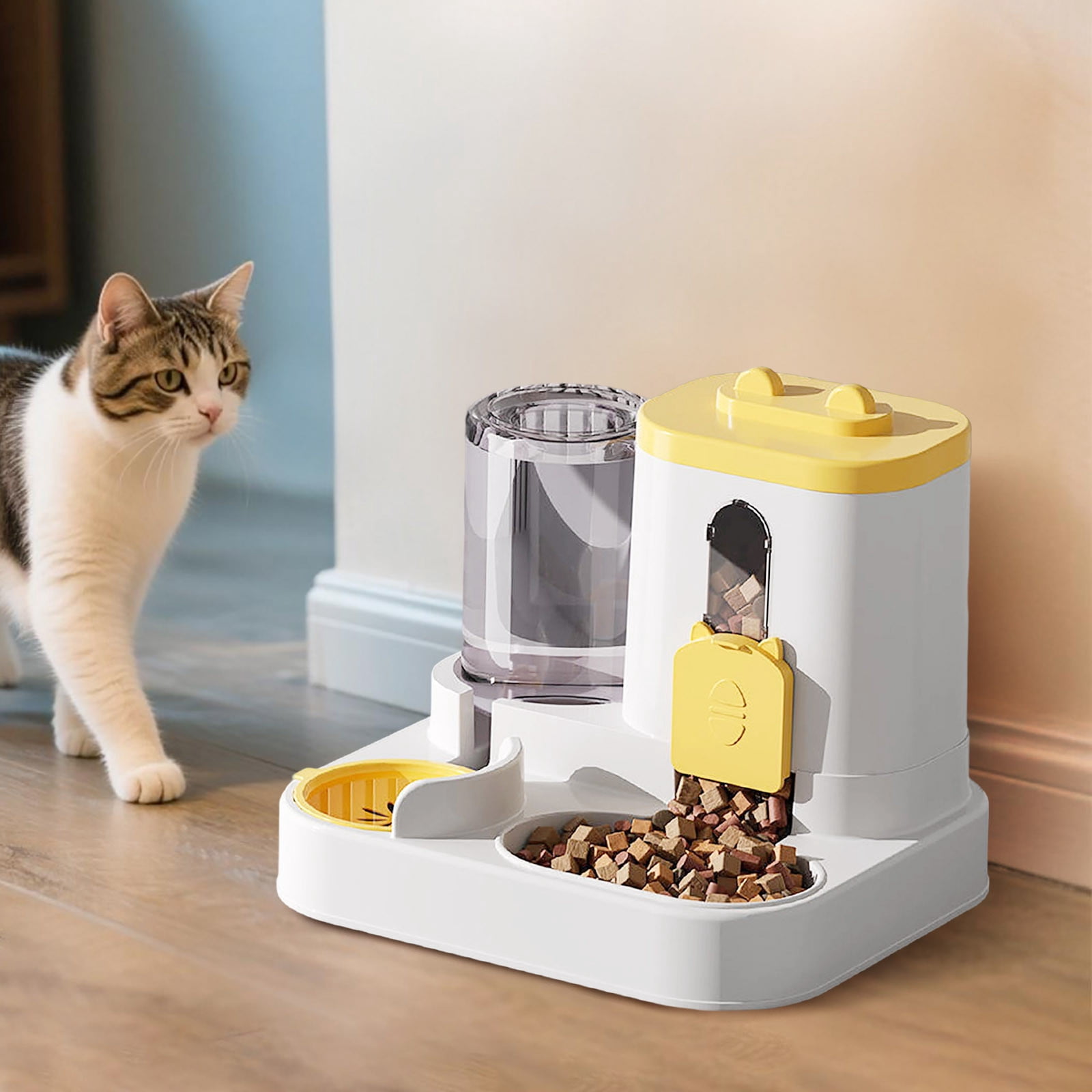 Gravity Cat Feeder and Water Dispenser 2 in 1, Automatic Self-Feeding Pet Bowl for Cats Dogs Puppies, Large Capacity Dry Food Container & Continuous Water Supply, Ideal for Indoor & Outdoor Pets