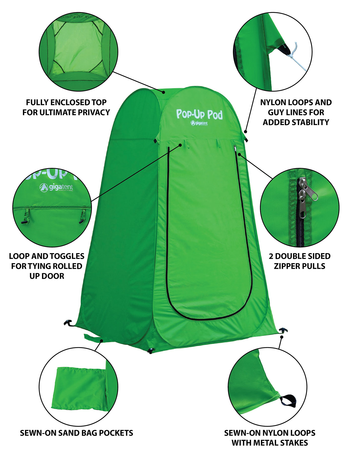 GigaTent 1-Person Pop-up Privacy Tent for Camping Changing Room, 36" x 36" x74" (H) Portable Shower Station (Green) - image 4 of 11