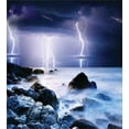 thumbnail image 3 of Nature Duvet Cover Set, Summer Storm Bolts over the Rocks in Ocean Nightmare Theme Weather Nature Image, Decorative 3 Piece Bedding Set with 2 Pillow Shams, Queen Size, Purple Grey, by Ambesonne, 3 of 3