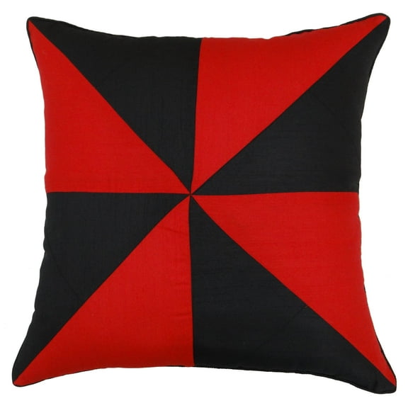 S4Sassy Indian Sofa Cushion Cover Check Design Red and Black Decorative Square Pillow Case - 14 x 14 Inches
