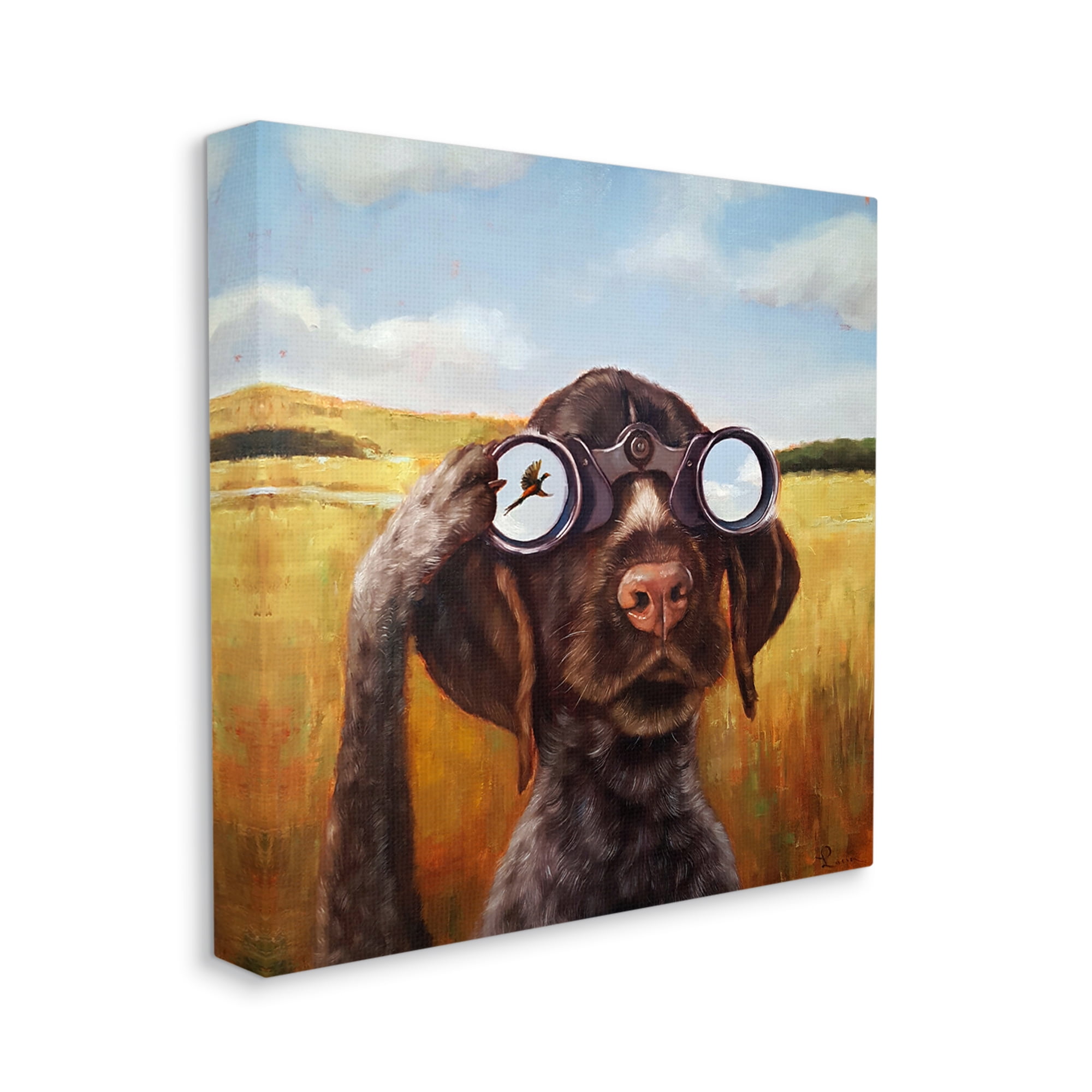 Stupell Industries Dog Watching Bird Binoculars Animals & Insects Painting Gallery Wrapped Canvas Print Wall Art, 36 x 36