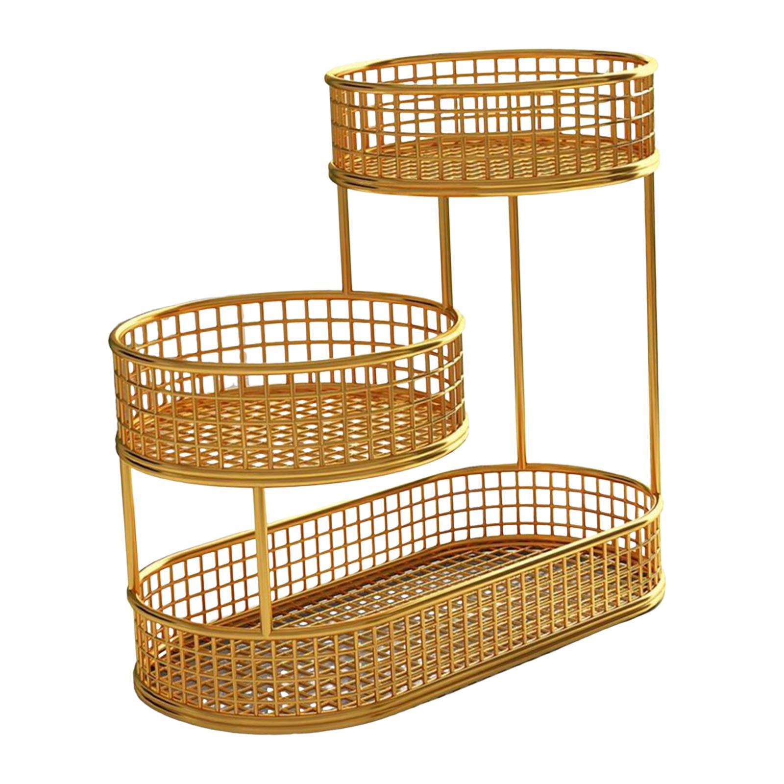 Baoblaze Metal Fruit Basket Serving Stand Wrought Iron Fruit Stand Large Capacity Counter Space Saver Fruits Stand Holder Serving Bowl gold