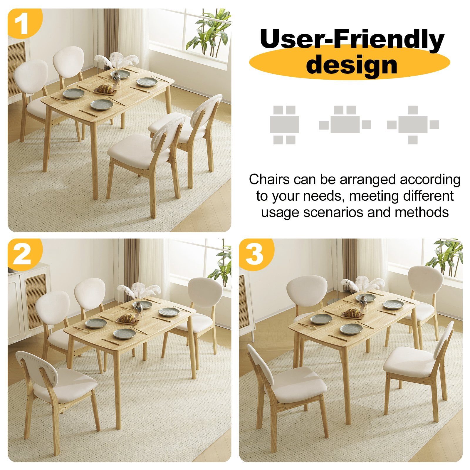 Ktaxon Dining Table Set for 4 Solid Wood Dinner Table with Padded Chairs for Home Kitchen Restaurant 47" Wood Color