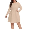 thumbnail image 3 of Cueply Women's Plus Size Ribbed Knit Dress Long Sleeve Crew Neck Empire Waist Casual A-Line Dress with Pockets, 3 of 8