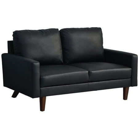 Maklaine Faux Leather Loveseat Modern Sofa for Living Room/Office-Black