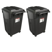 45 Gallon Large Trash Can with Wheels, Heavy Duty Wheeled Garbage Trash Can with Handle and Lid for Outdoor Garden Garage or Laundry Room, Plastic Rubbish Can Waste Bin for Outdoor Indoor, Black (2)