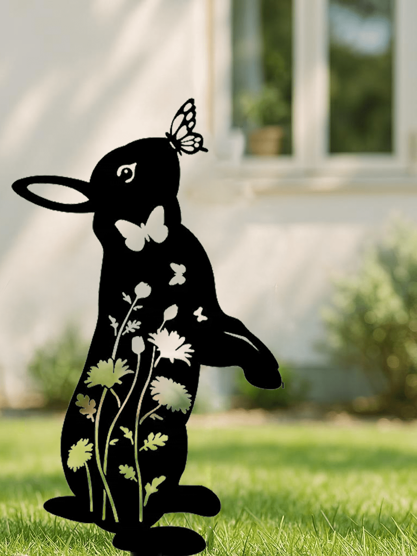 1 Pcs Rabbit Metal Garden Stake & Wall Sculpture - Outdoor Decorative Rabbit Statue, Cute Animal Silhouette Yard Art for Yard Art, Outside, Patio, Outdoor Decor, Garden Decorations, Lawn Ornaments