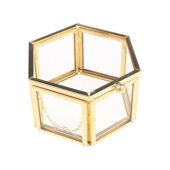 Glass Clear Vintage Jewelry Box - Golden Geometric Jewelry Display Organizer Keepsake Box for Case Home Decorative Box