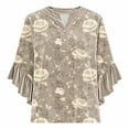 thumbnail image 5 of AGWOLF Women's Velvet Tops 3/4 Sleeve Ruffle Tunic Blouses Dressy V Neck Floral Shirts Fall Winter Clothes Evening Party Top, 5 of 6