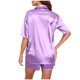 thumbnail image 2 of TaTaai Womens Ladies Solid Color Satin Pajama Sets Short Sleeve Turndown Collar Top With Shorts Soft Comfortable Loungewear Outfit For Daily Casual Nightwear Gift, 2 of 8