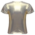 thumbnail image 4 of YONGHS Women's Shiny Metallic Tops Holographic Crop Top Short Sleeve T Shirt Disco Party Blouse Gold S, 4 of 6