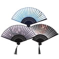 thumbnail image 1 of 3pcs Folding Hand Fan Dancing Fan with Tassel Vintage Hand Fan Chinese Style Fan for Decor Random Style, 1 of 8